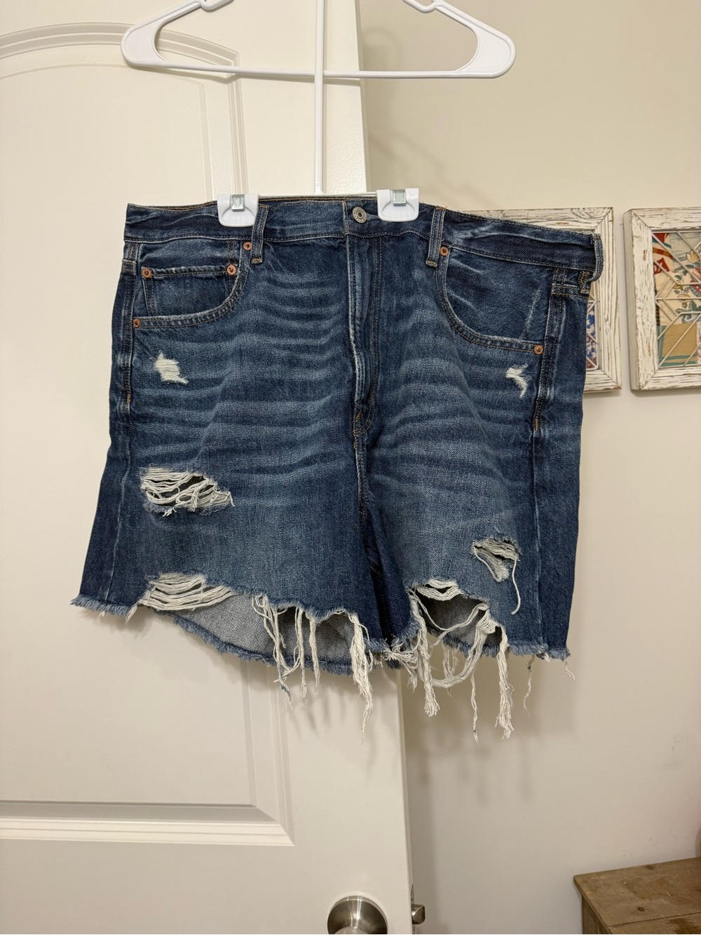 American Eagle Outfitters Dark Blue Distressed Denim Shorts